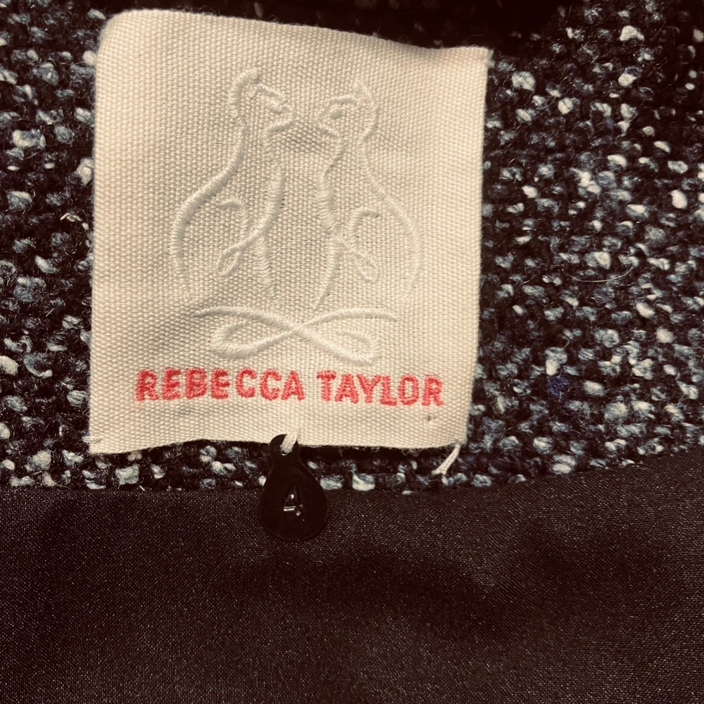 REBECCA TAYLOR Tweed Collarless Jacket Black Tweed Blazer Lace Trim Women's SZ 4 - Picture 4 of 16